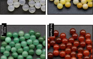 Assorted 10mm non-porous natural stone beads including green aventurine and red agate