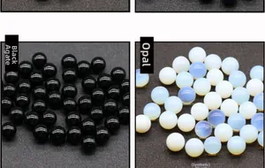 Detail comparison of 10mm round black agate and synthetic opal spherical loose beads