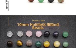 Detailed view of assorted 10mm holeless round natural stones and quartz beads