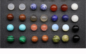 Detailed grid of 10mm round natural stone beads featuring agate and lapis lazuli