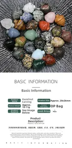 Vue détaillée de sculptures en cristal naturel en forme de gland avec dimensions