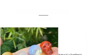 Detailed view of hand-held 1-inch assorted crystal skulls for Halloween decor
