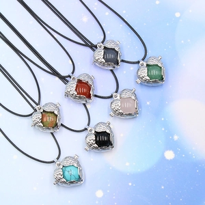 Angel Wing Heart Pendant Necklace Natural Gemstone Crystal Ball Hollow Alloy Cage Locket Vintage Sweater Chain Jewelry