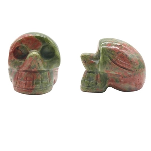 Natural Unakite crystal skull carvings for Halloween, set of two 1-inch stones