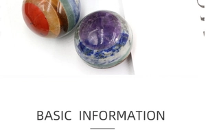 Close-up of polished 20mm chakra sphere showing layered natural gemstones and crystals