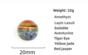 Detailed view of 20mm 7 Chakra stone ball showing seven natural gemstone layers