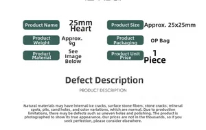 Detailed size specifications for 25mm heart-shaped natural crystal stone ornament