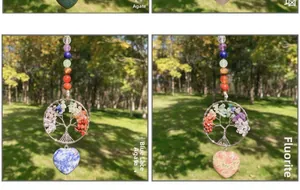 Detailed tree of life crystal hanger featuring blue dot stone and unakite heart charms