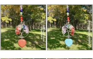 Detail of handmade Tree of Life pendants with Goldstone and Blue Turquoise heart stones