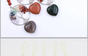 Detailed view of Tree of Life pendant with natural stones and heart-shaped gemstone charm