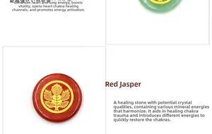 Polished Red Jasper healing stone plaque with gold Paulownia crest for chakra balancing