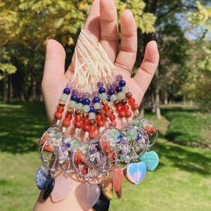 Pendentif cœur arbre de vie en cristal naturel avec pierres chakra et corde tissée à la main