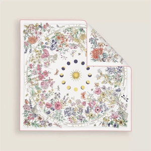 Cashmere blend square scarf with zodiac floral print and sun-moon center design