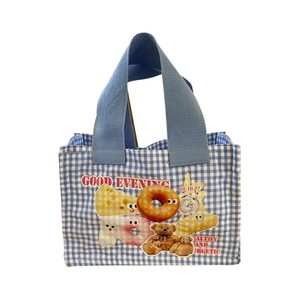 Borsa termica a quadretti blu con orsetto e ciambelle per il pranzo quotidiano in ufficio