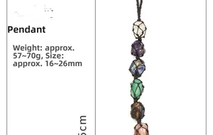 Detailed view of handmade woven hanging ornament with natural irregular chakra stones