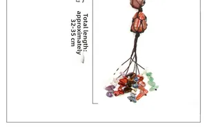 Detail view of woven natural healing stones pendant with dangling colorful crystal tassels