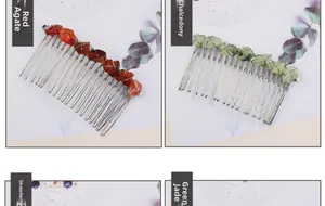 Detail eines handgefertigten Haarkamms aus Kristalldraht mit Natursteinen