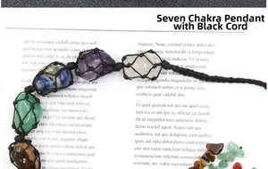 Detailed view of Seven Chakra raw stones hand-woven in black nylon cord for home decor