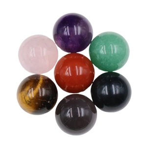 Set of seven 25mm polished natural gemstone spheres including amethyst and rose quartz