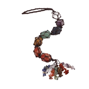 Handmade 7 Chakra natural crystal stone hanging ornament with woven rope for yoga and cars