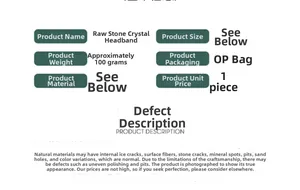 Detailed specifications for raw crystal headband showing product weight and packaging details