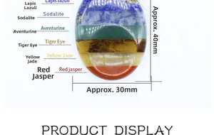 Vue détaillée d'une pierre de massage ovale 7 chakras de 40x30mm en cristaux naturels