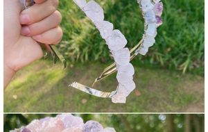 Detail of handmade crown headband with raw crystals and intricate wire wrapping