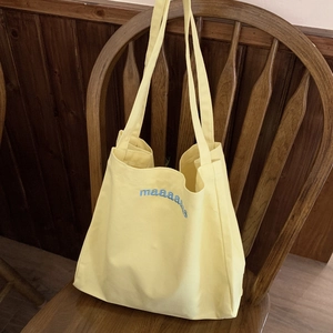 Women Large Capacity Canvas Tote Bag Letter Embroidery Casual Shopping Handbag Shoulder Bag Street Style