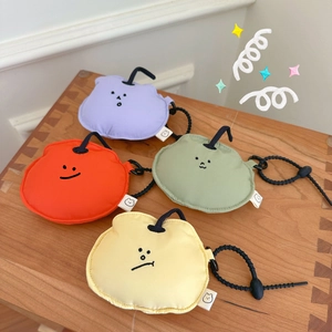 Cute Cartoon Expression Mini Earphone Pouch For Women Embroidery Polyester Padded Organizer Bag With Lanyard Portable Coin Purse