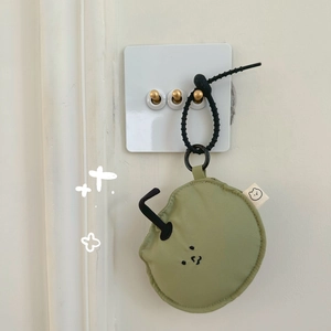 Cute avocado green round earphone case with cartoon expression and hanging strap