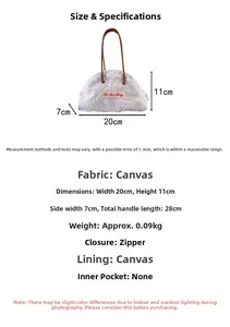 Floral canvas tote dimensions 20x11x7cm showing strap length and zipper details
