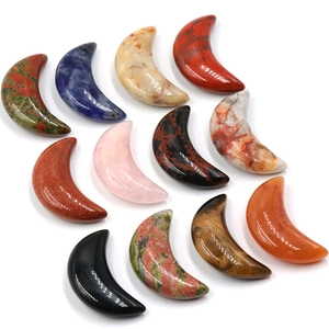 Natural Stone Crescent Moon Crystal Healing Ornament Rose Quartz Tiger Eye Lapis Lazuli Polished Decorative Mini Moon Stone For Home Decor Meditation Gift
