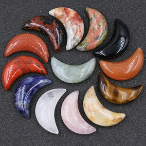 Polished 30mm natural gemstone crescent moons in rose quartz and tiger eye stones