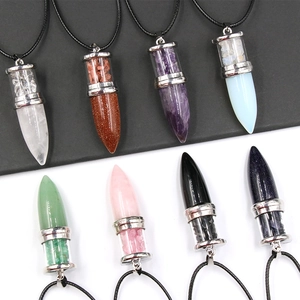 Natural crystal bullet pendants with healing stones and black wax cord necklace set