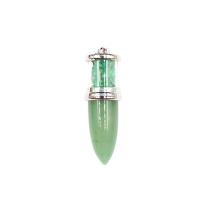 Green crystal bullet pendant with crushed stone fill and polished gemstone tip