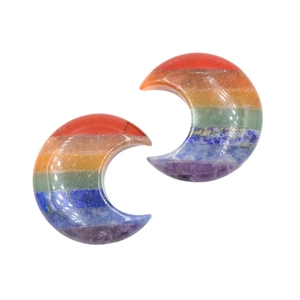 Cristaux de chakra en forme de lune avec couches de pierres naturelles colorées en paire