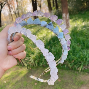 Handmade raw amethyst and crystal crown headbands with silver wire wrap for bridal weddings