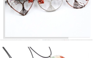 Detailed copper wire wrapped tree of life pendant with natural crushed crystal stones