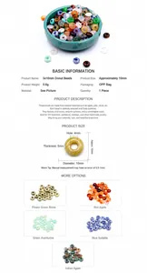 Detailed size chart for 5x10mm natural stone abacus beads with a 4mm large hole