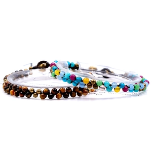 Bohemian hand-woven bracelets featuring natural tiger eye and colorful stone beads set