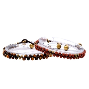 Bohemian natural tiger eye and aventurine stone beaded bracelets with vintage bells