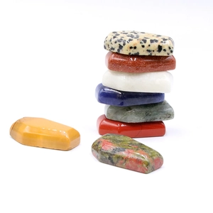 Set of 8 natural crystal mini coffin ornaments including agate and tiger eye stone