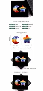Detail view showing dimensions of colorful rainbow crystal star and moon set in gift box