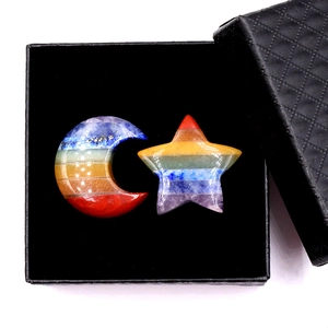 Rainbow Chakra Natural Stone Polished Star Moon Ornaments For Home Decor Meditation Healing Crystals Spiritual Gift