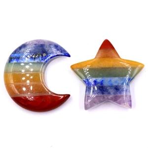 Polished natural seven chakra crystal moon and star set for energy healing and home decor