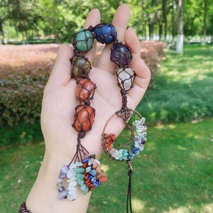 Handcrafted tree of life car charm with raw natural 7 chakra healing crystals hanging
