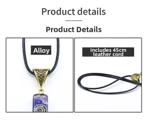 Detail of natural purple stone pendant with vintage alloy clasp and 45cm leather cord