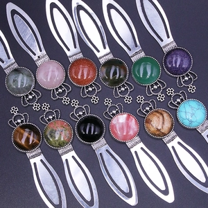 Retro Crown Gemstone Bookmark Zinc Alloy Natural Crystal Stone Hollowed Design Vintage Palace Style For Reading Lovers