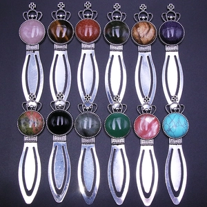 Set of 12 vintage silver crown bookmarks with various round natural crystal gemstones