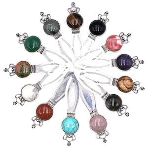 Set of 12 vintage silver crown bookmarks with assorted natural gemstone crystal beads
